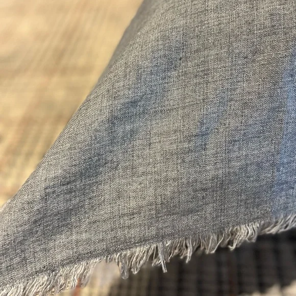 Pottery Barn table throw 50” x 50”
Blue/Gray linen with frayed edging - Picture 4 of 5